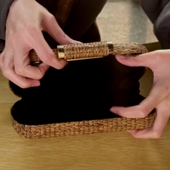 Rattan Hard Case Clutch Purse Brown Boho Woven Wicker Bag Crossbody Chain Strap - Picture 12 of 14